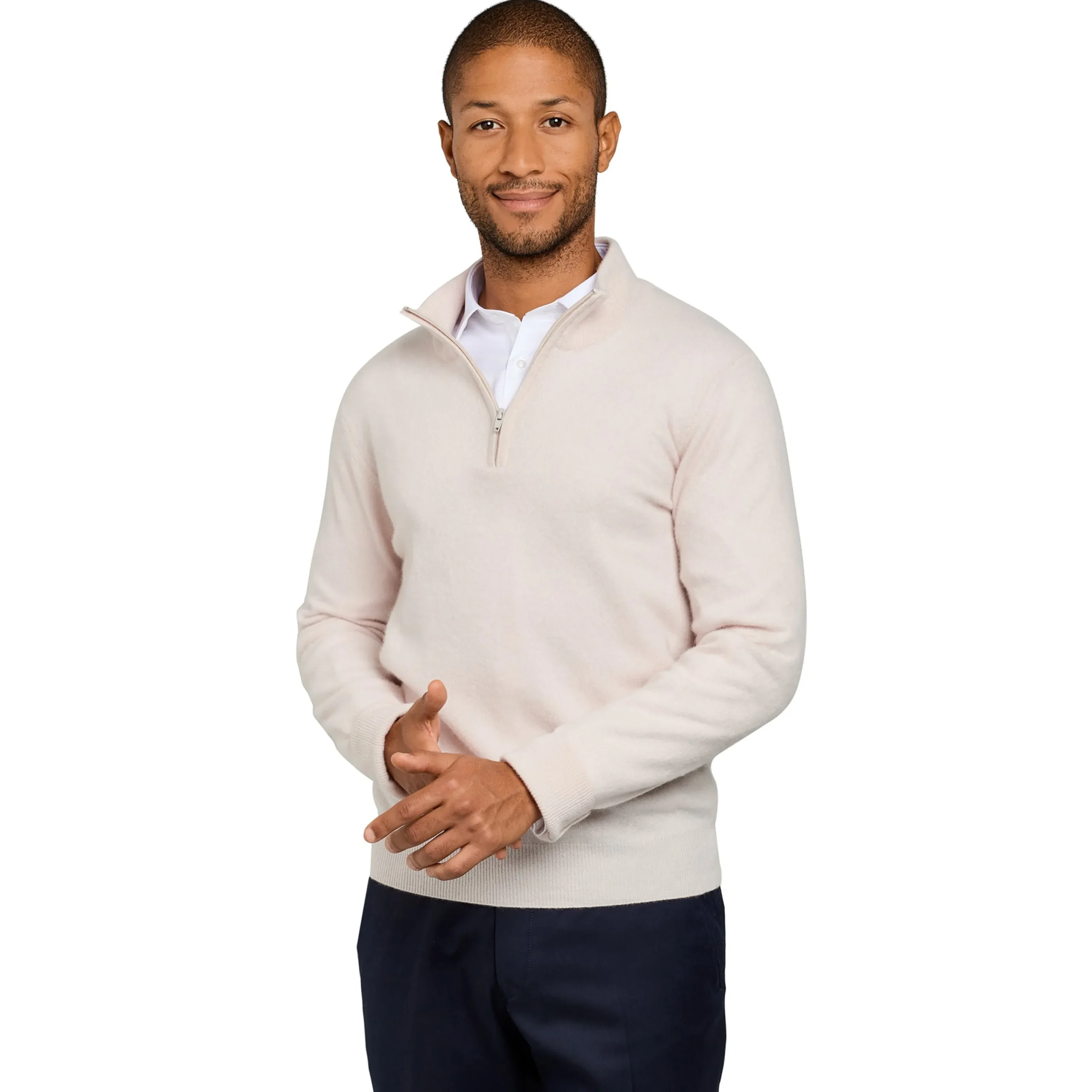 Pull col zip laine Mérinos et cachemire crème*LodinG Sale